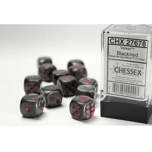 Chessex: Velvet Black/red 16mm d6 Dice Block™ (12 dice)