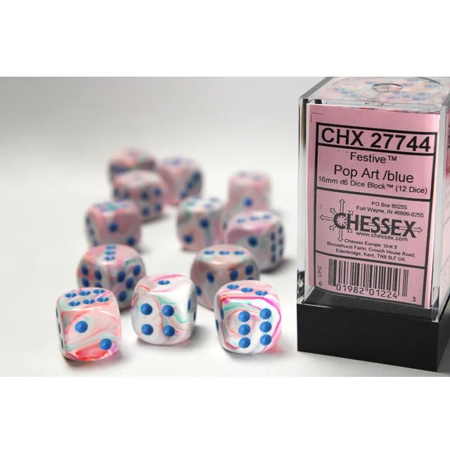 Chessex: Festive® Pop Art™/blue 16mm d6 Dice Block™ (12 dice)