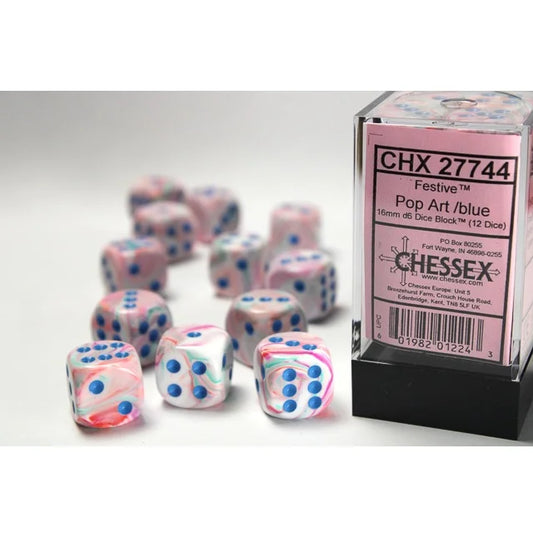 Chessex: Festive® Pop Art™/blue 16mm d6 Dice Block™ (12 dice)