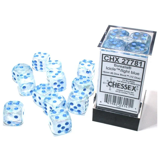 Chessex Borealis® Icicle™/light blue 16mm d6 Dice Block™ (12 dice)