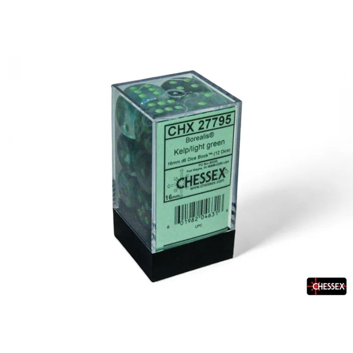 Chessex Borealis® Kelp/light green 16mm d6 Dice Block™ (12 dice)