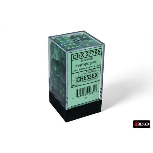Chessex: Borealis® Kelp/light green 16mm d6 Dice Block™ (12 dice)