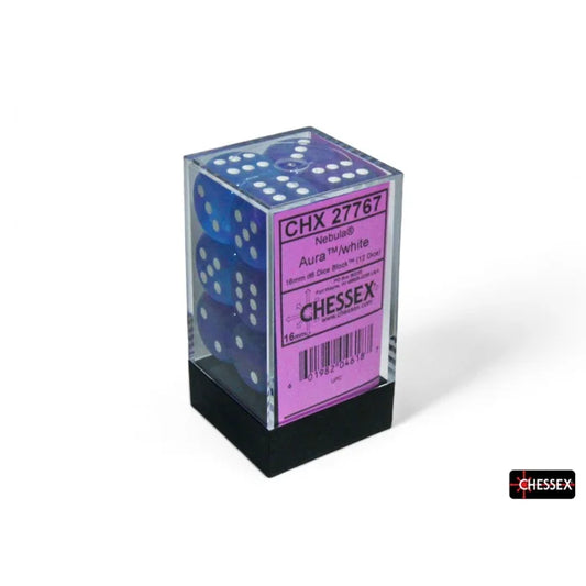 Chessex Nebula® Aura/white 16mm d6 Dice Block™ (12 dice)