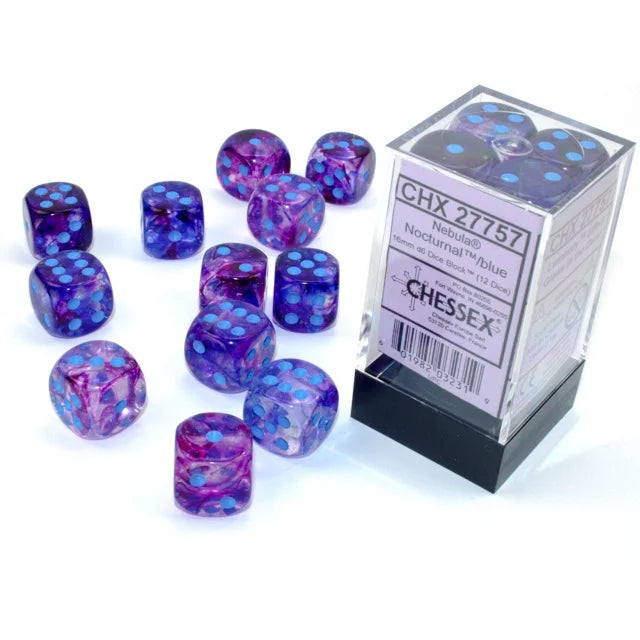 Chessex: Nebula® Nocturnal™/blue 16mm d6 Dice Block™ (12 dice)