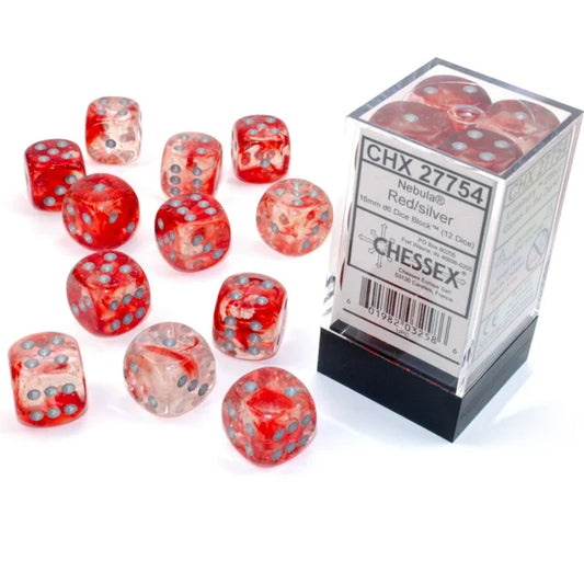 Chessex Nebula® Red/silver 16mm d6 Dice Block™ (12 dice)