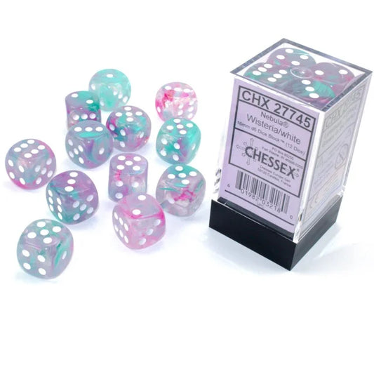 Chessex Nebula® Wisteria/white 16mm d6 Dice Block™ (12 dice)